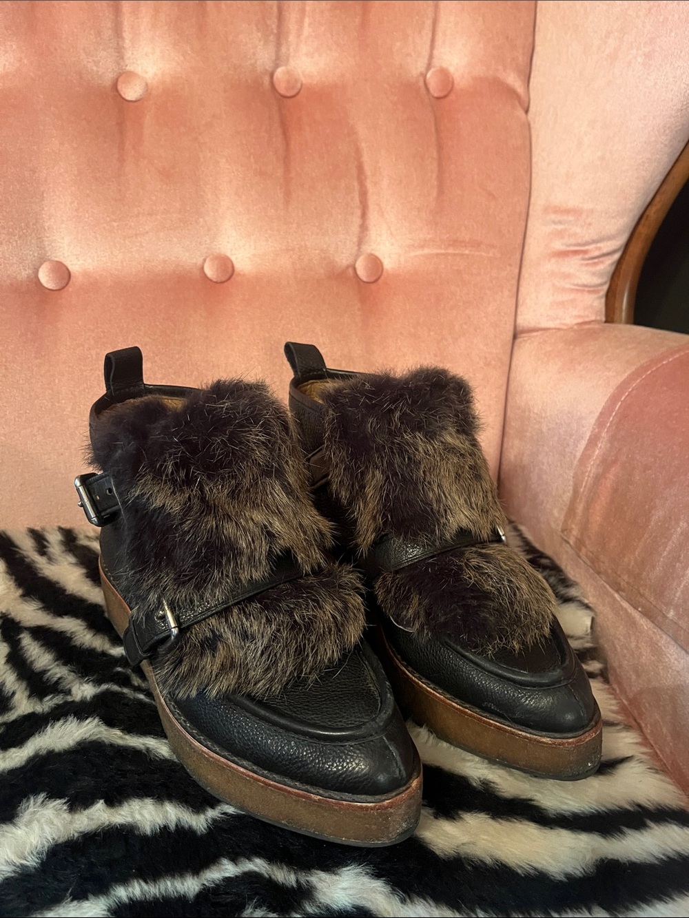 COACH Sampson Genuine Leather and Fur Platform Boots